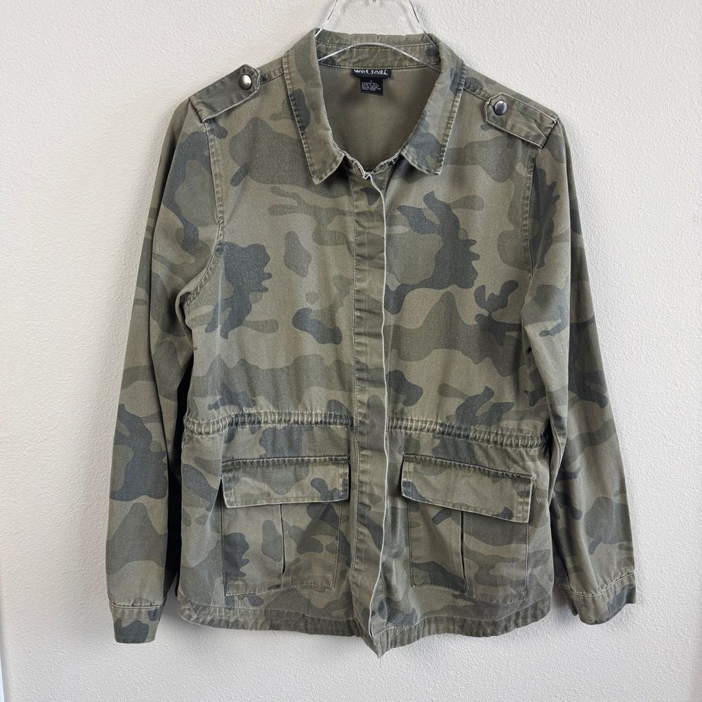 Vintage Camo Y2K Wet Seal Anorak Jacket 100% Cotton Tactical Gorpcore Miltary